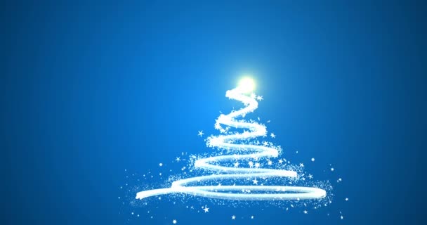 Arbre de Noël stylisé avec feux d'artifice tombant de flocons de neige, canal alpha — Video