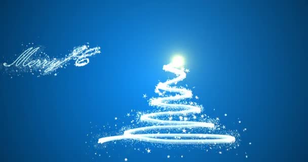 雪、アルファ チャネルから落ちてくる花火で様式化されたクリスマス ツリー — ストック動画