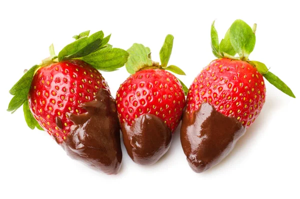Berry ripe strawberries in chocolate on a white background. — Stock Photo, Image