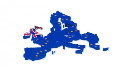 Devlet bayrakları ile İngiltere ve Avrupa Birliği Haritası