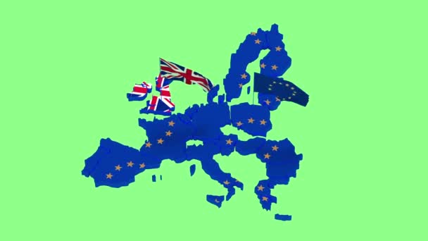 Mapa da União Europeia e Grã-Bretanha com bandeiras estatais — Vídeo de Stock