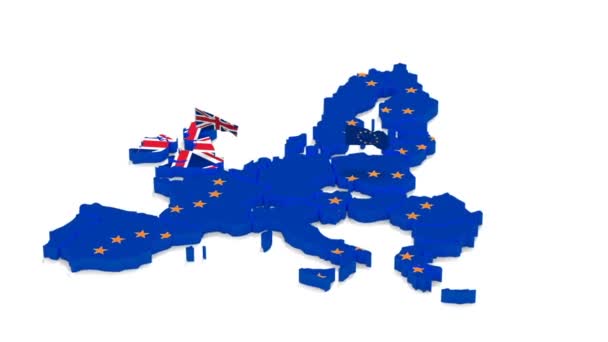 Kaart van de Europese Unie en Groot-Brittannië met staat vlaggen — Stockvideo