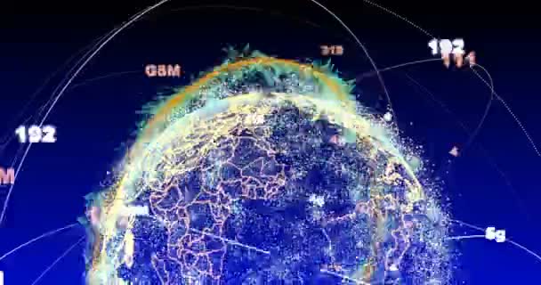 Abstracte wereldbol met deeltjes en plexus structuur. De planeet van de digitale technologie met het continent vormen. Triangular structuur. Gloed en deeltjes. alfakanaal — Stockvideo