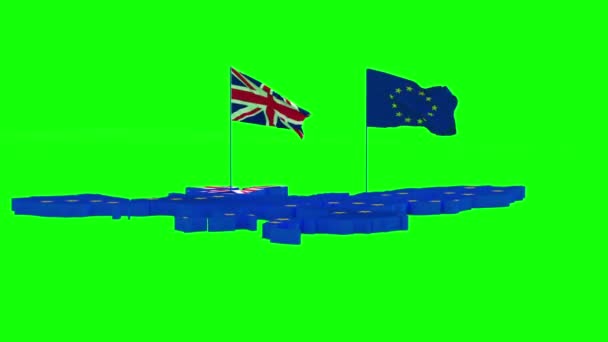 Карта Европейского Союза и Великобритании с государственными флагами — стоковое видео