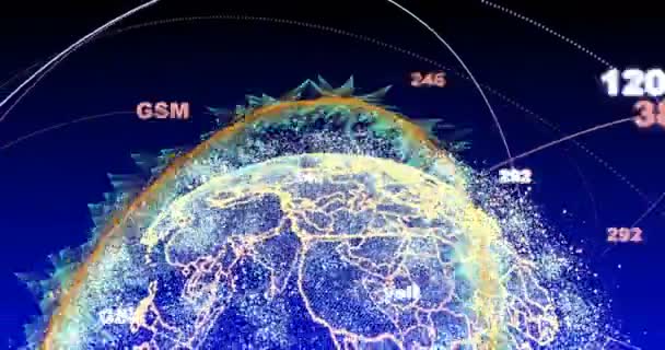 Abstraktní zeměkoule se strukturou částic a plexus. Digitální technologie planetu s kontinentu tvoří. Triangulovaný struktura. Záře a částic. alfa kanál — Stock video