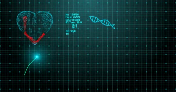 El monitor cardíaco del ECG va en línea plana. ECG que muestra pulso cardíaco. Animación 4K completa y de alta calidad. Símbolo del corazón lleno de líquido. El concepto de recuperación después del tratamiento médico — Vídeo de stock