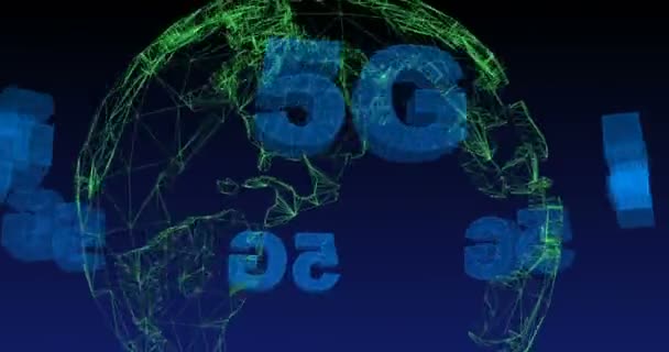 5G symbol with rotateing earth, web tech background.4k — стоковое видео