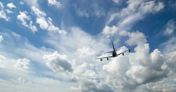 Flygplan flyger av solig dag blå himmel. loop video, Time-lapse — Stockvideo