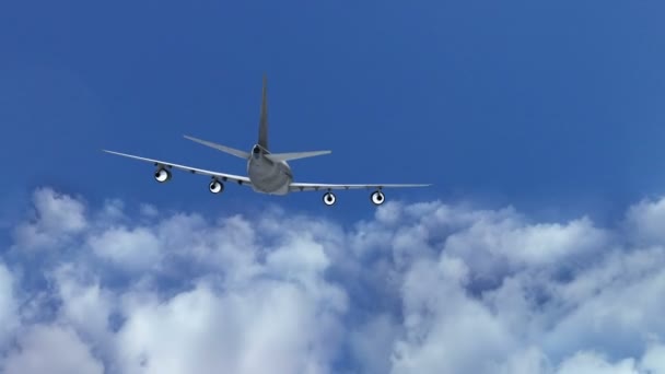 El avión vuela por el soleado cielo azul del día. vídeo en bucle, Time-lapse — Vídeo de stock