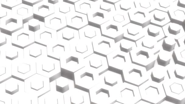 Lazo de superficie geométrica hexágono abstracto, vista frontal: luz brillante limpio patrón de rejilla hexagonal mínima, ondeando el movimiento de fondo de lona en colores blanco y gris . — Vídeo de stock