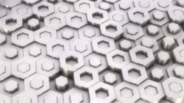 Soyut Altıgen Geometrik Yüzey Döngüsü, Ön Görünüm: açık parlak temiz minimal altıgen ızgara deseni, beyaz ve gri renklerde hareket arka plan tuvalsal.