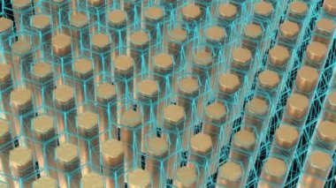 Soyut Altıgen Geometrik Yüzey Döngüsü, Ön Görünüm: açık parlak temiz minimal altıgen ızgara deseni, beyaz ve gri renklerde hareket arka plan tuvalsal.