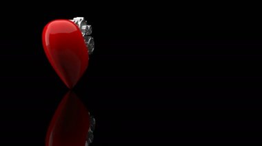 Siyah bir arka plan üzerinde metal dişliler oluşan insan kalbinin yarısı sembolü. Sağlık, tıp, siber teknoloji kavramı