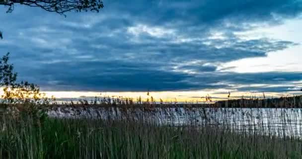 4K Time lapse, piękne niebo z ciemnoniebieskimi chmurami tło, niebo z chmurami pogoda natura chmura niebieski, promienie słońca przez drzewo, Chmury o wschodzie słońca — Wideo stockowe