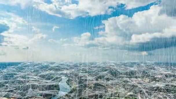 夏日空中时差城市景观与未来的电信元素，智能城市的概念，莫斯科夏季空中景观 — 图库视频影像