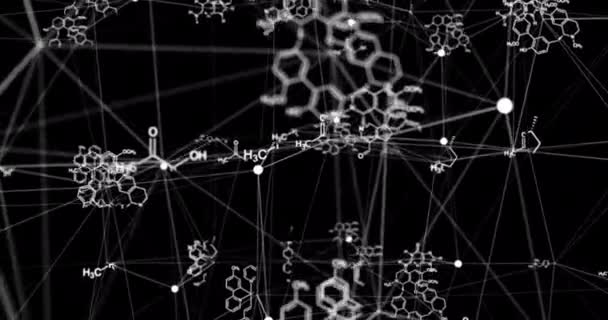 Chemische formules bewegen zich in ruimte, wetenschap en wiskundige onderzoeks- en ontwikkelingsconcepten. Videolus — Stockvideo