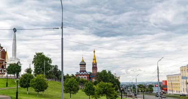 Russia, Udmurt Republic, Izhevsk, St. Michaels Cathedral, time lapse, beautiful landscape in Izhevsk — Stock Video