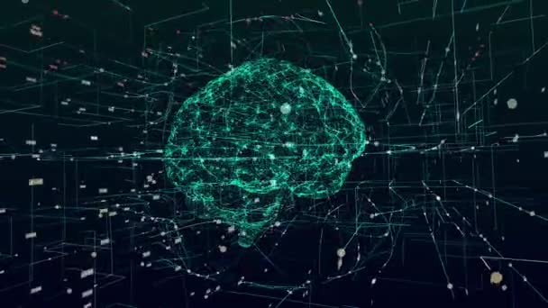3D animation grafisk design av hjärnan och hjärnstammen i alfa bakgrund. Hjärnan visar och snurrar med MRI scan i kreativitet modell och hälsa koncept med tråd ramar alfa transparent bakgrund. — Stockvideo