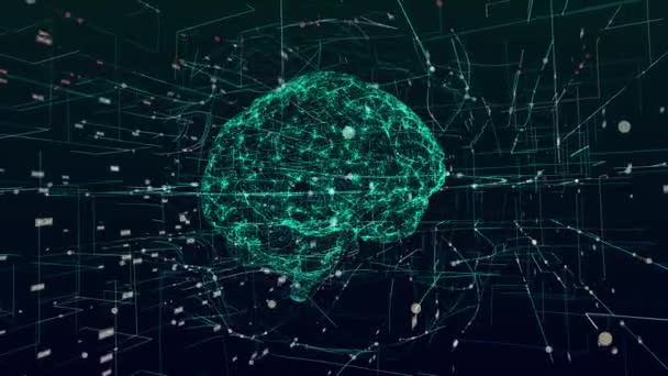 3D анимации графический дизайн мозга и ствола мозга в альфа-фоне. Мозг показывает и вращается с помощью МРТ в модели творчества и концепции здоровья с проволочными кадрами альфа-прозрачный фон. — стоковое видео