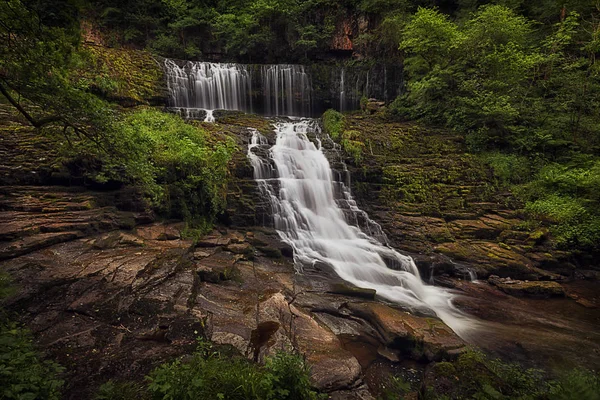 Sección Superior Cascada Sgwd Clun Gwyn Desde Orilla Oeste Río — Foto de Stock