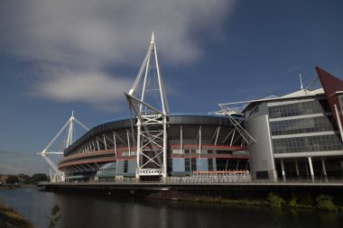 Editoryal Cardiff, İngiltere - 2 Eylül 2018: Prensliği Stadyumu, Cardiff, Haziran 1999, Galce Rugby yurdu açıldı ikonik bir yapı adını Ocak 2016 yılında Prensliği stadyuma değiştirdi.