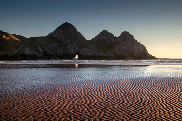 Drie Klippen Baai Gower Peninsularippled Zand Landschap Bij Drie Klippen — Stockfoto