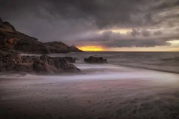 Stormy Sunrise Bracelet Bay Mumbles Lighthouse Bracelet Bay Gower Peninsula — Fotografia de Stock