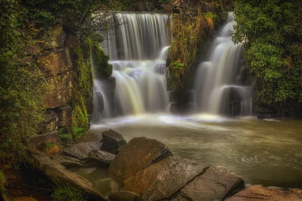 Waterval Penllergare Valley Woods Afon Llan Rivier Gemakkelijk Bereikbaar Vlak — Stockfoto