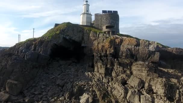 Bob Cave Mumbles Lighthousebob Cave Encontrado Ponta Mumbles Head Sob — Vídeo de Stock