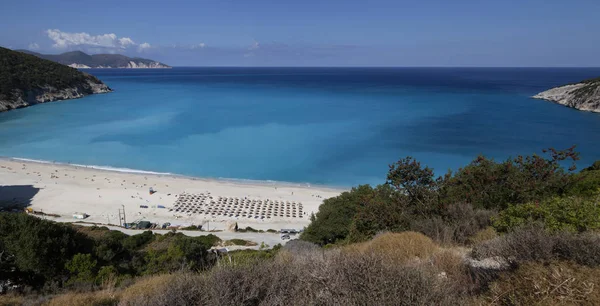 Editorial Kefalonia Вересня 2019 Myrtos Beach Західному Узбережжі Острова Який — стокове фото