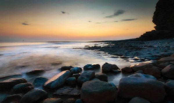Sonnenuntergang Über Den Felsen Nash Point Der Heritage Coast Glamorgan — Stockfoto