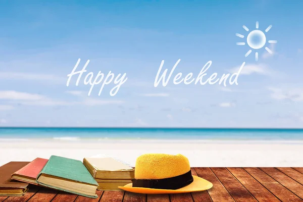 Text Fericit Weekend Cerul Albastru Marea Albastră Tropicală — Fotografie, imagine de stoc