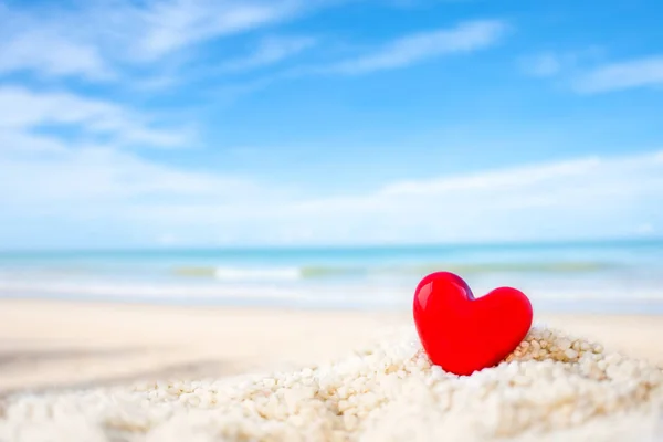 Red Heart Shape White Sand Beach Image Love Valentine Day Stock Picture