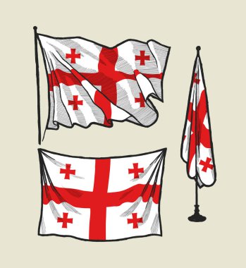 Rüzgarda ve duvarda Gürcistan bayrağı - vektör çizim seti