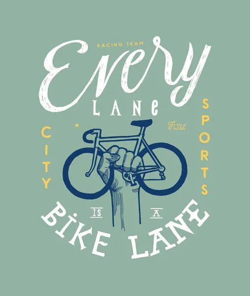 Cada carril es un carril bici tipografía vintage ciudad bicicleta camiseta impresión — Vector de stock