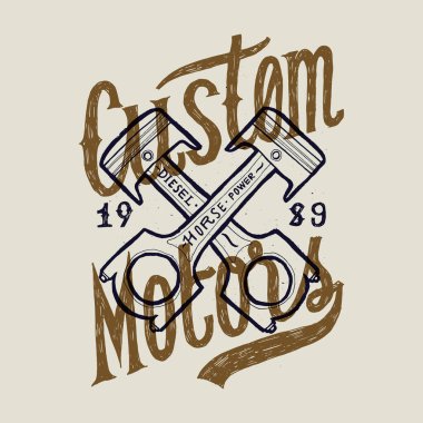 Özel motorlar. Pistonların çapraz motosiklet izi. motorcu baskısı.