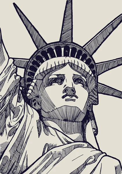 ニューヨークの自由の女神像、アメリカインクドローイングイラスト — ストックベクタ
