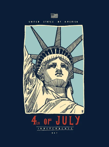 Estátua da liberdade quarto de julho poster tipografia vintage para o dia da independência americana — Vetor de Stock