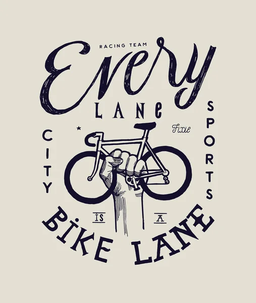 Cada carril es un carril bici mano celebración bicicleta tipografía vintage etiqueta impresión — Vector de stock