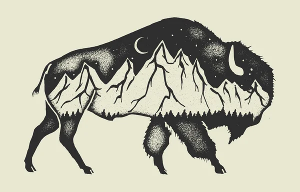 American bison dupla exposição vintage carimbo ilustração Estados Unidos da América mochila símbolo — Vetor de Stock
