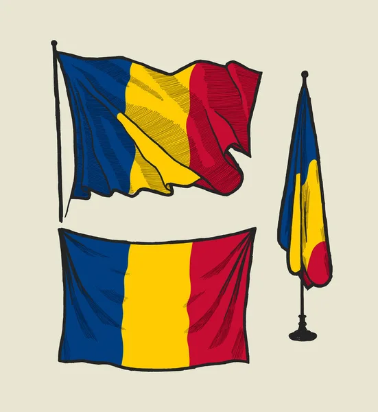 Flaga Chad Wietrze Ścianie Rysunek Wektora Zestaw Ilustracji — Wektor stockowy