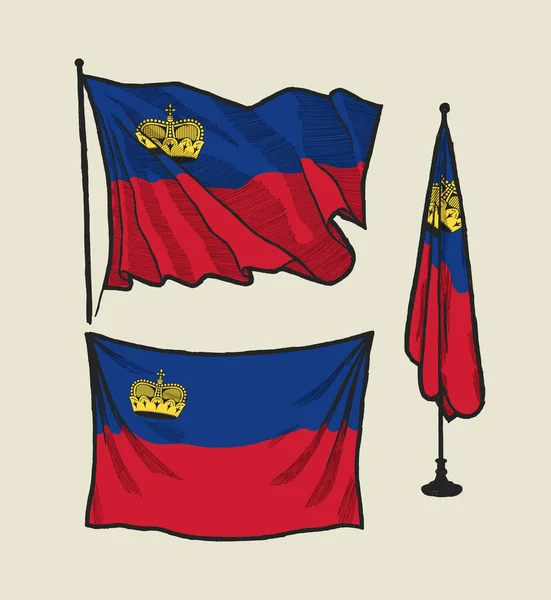 Liechtenstein Flagge Wind Und Der Wand Vektorzeichnung Illustration Set — Stockvektor