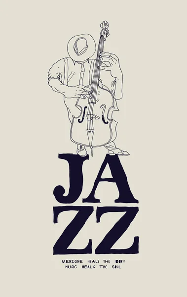 Cartel Música Jazz Con Dibujo Reproductores Contrabajo — Vector de stock