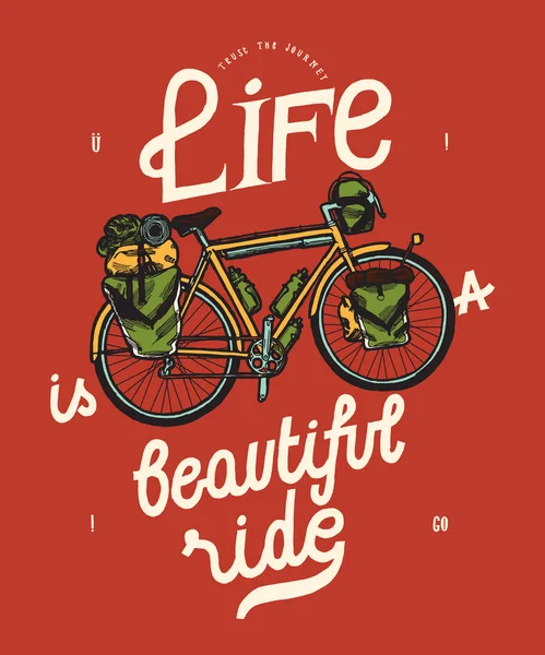 La vie est une belle balade - voyage à vélo devis imprimer — Image vectorielle