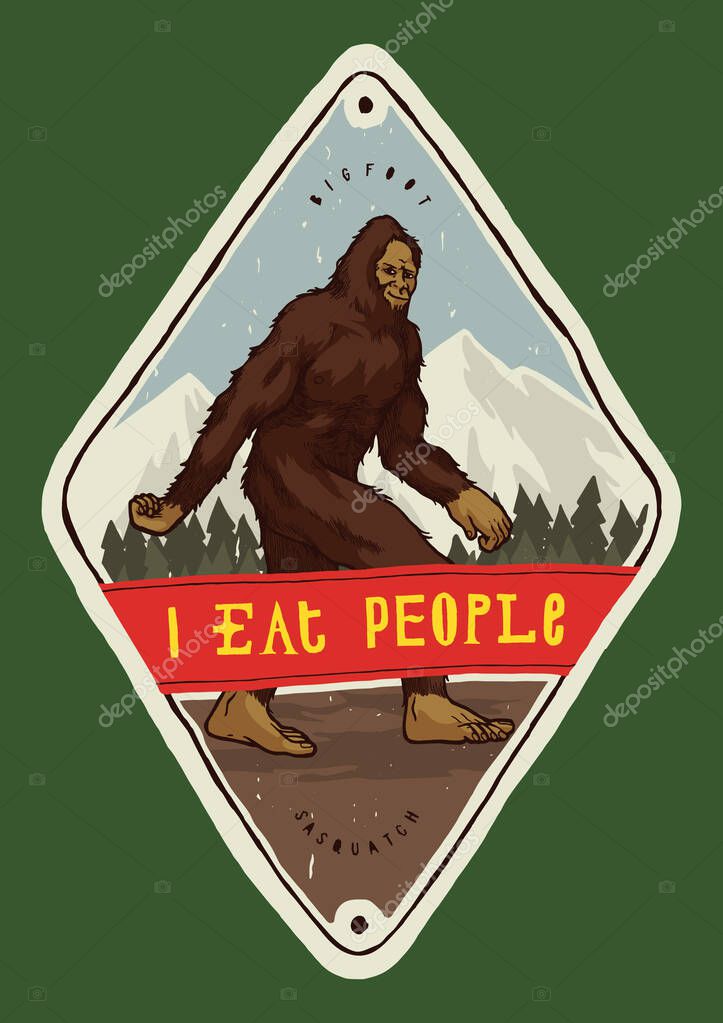 Bigfoot in the mountains - I eat people - colorful hiking print