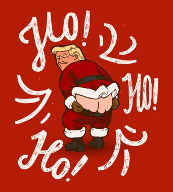 Noel Baba kıçı gösteriyor - Noel Baba süitinde bir adam vektör illüstrasyonunda.