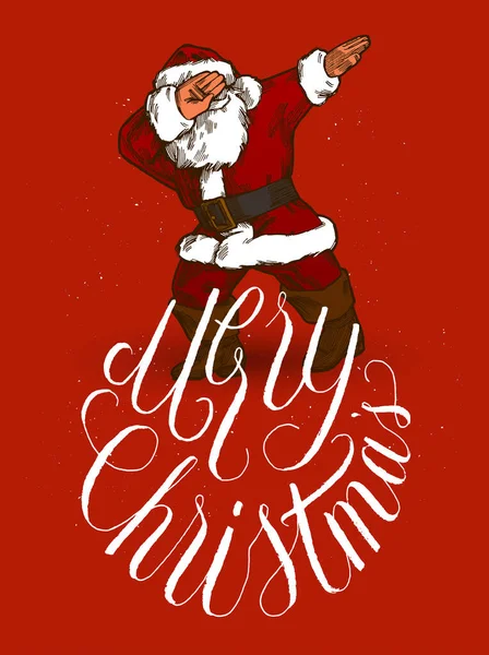 Père Noël barboter avec un Joyeux Noël bouclé calligraphie sophistiquée lettrage — Image vectorielle