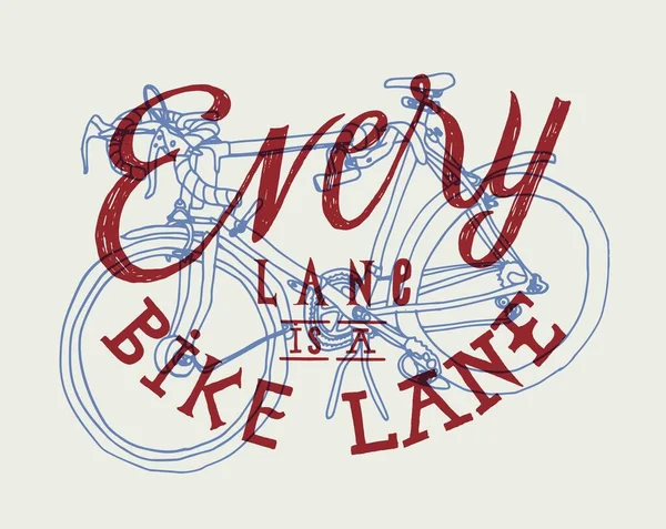 Every Lane Bike Lane Bicycle Doodle Typography Shirt Print Summer — Stock Vector