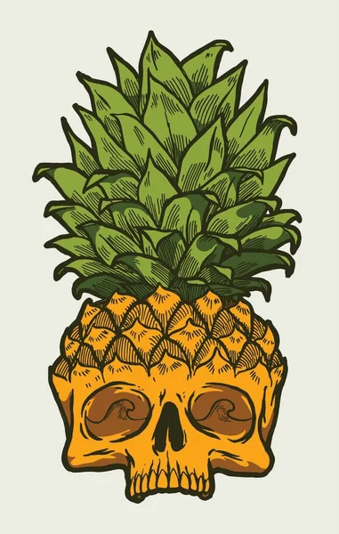 Illustration Crâne Ananas Illustration Vectorielle Personnages Vacances Tropicales Surf Shirt — Image vectorielle