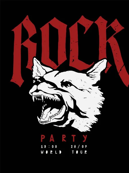 Rock Party Affisch Med Skällande Hund Ansikte Och Gotiska Bokstäver — Stock vektor